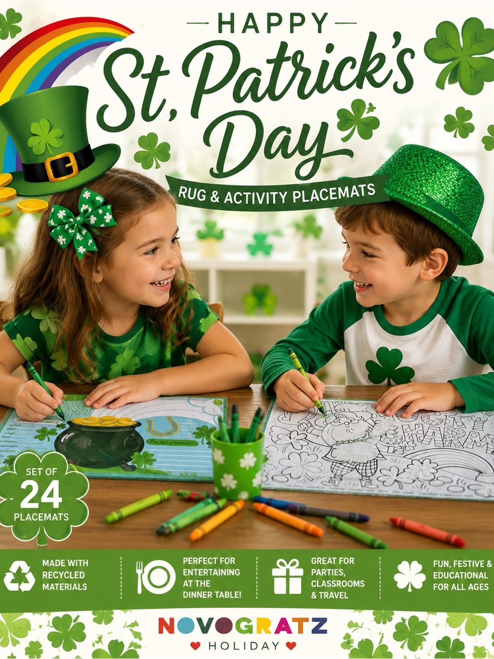 St Patrick’s Day Paper Activity Placemats Set of 24 by Novogratz